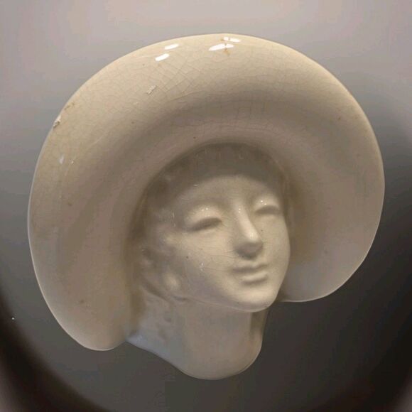 Vintage USA Pottery Art Deco Lady Head Vase Wall Pocket AS IS - Picture 1 of 12